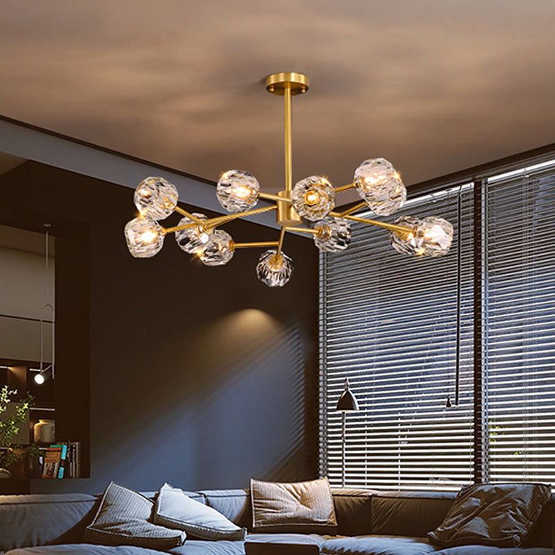 12/15/18-Light Crystal Ball Drop Lamp Postmodern Brass Branch Dining Room Ceiling Chandelier Clearhalo 'Ceiling Lights' 'Chandeliers' 'Modern Chandeliers' 'Modern' Lighting' 2017498