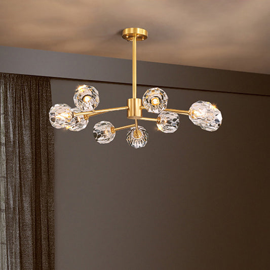 12/15/18-Light Crystal Ball Drop Lamp Postmodern Brass Branch Dining Room Ceiling Chandelier Clearhalo 'Ceiling Lights' 'Chandeliers' 'Modern Chandeliers' 'Modern' Lighting' 2017499