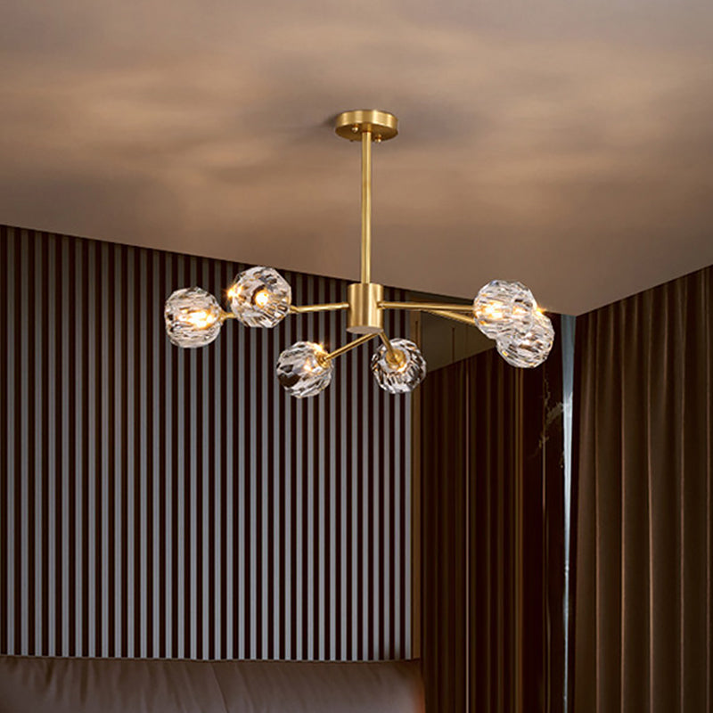 12/15/18-Light Crystal Ball Drop Lamp Postmodern Brass Branch Dining Room Ceiling Chandelier Clearhalo 'Ceiling Lights' 'Chandeliers' 'Modern Chandeliers' 'Modern' Lighting' 2017500
