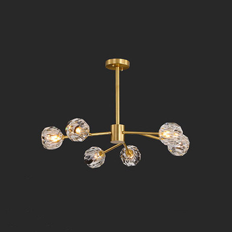 12/15/18-Light Crystal Ball Drop Lamp Postmodern Brass Branch Dining Room Ceiling Chandelier 6 Brass Clearhalo 'Ceiling Lights' 'Chandeliers' 'Modern Chandeliers' 'Modern' Lighting' 2017501