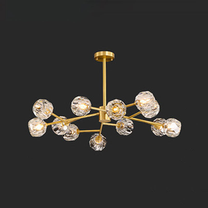 12/15/18-Light Crystal Ball Drop Lamp Postmodern Brass Branch Dining Room Ceiling Chandelier 12 Brass Clearhalo 'Ceiling Lights' 'Chandeliers' 'Modern Chandeliers' 'Modern' Lighting' 2017503