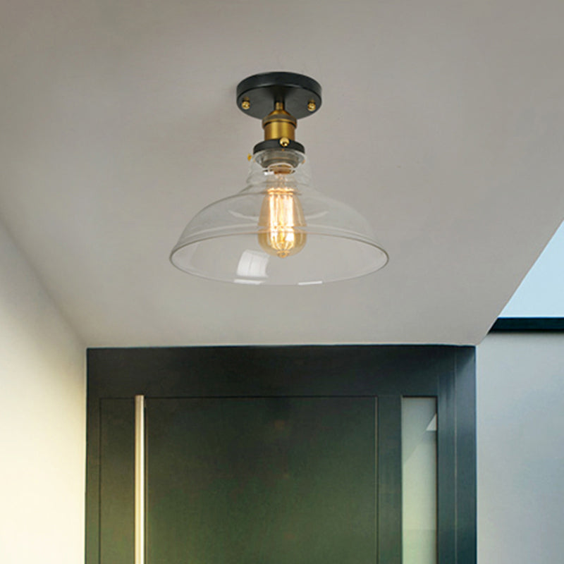 Geometry Corridor Semi Mount Lighting Farmhouse Clear Glass 1 Bulb Brass Close to Ceiling Lamp Clearhalo 'Ceiling Lights' 'Close To Ceiling Lights' 'Close to ceiling' 'Glass shade' 'Glass' 'Pendant Lights' 'Semi-flushmount' Lighting' 2017528