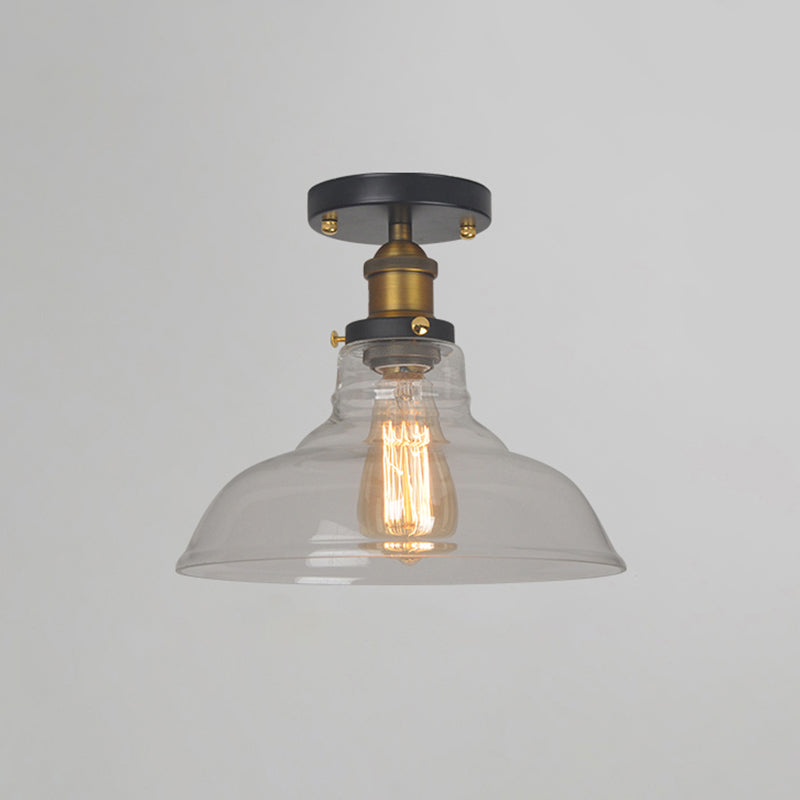 Geometry Corridor Semi Mount Lighting Farmhouse Clear Glass 1 Bulb Brass Close to Ceiling Lamp Clear A Clearhalo 'Ceiling Lights' 'Close To Ceiling Lights' 'Close to ceiling' 'Glass shade' 'Glass' 'Pendant Lights' 'Semi-flushmount' Lighting' 2017529