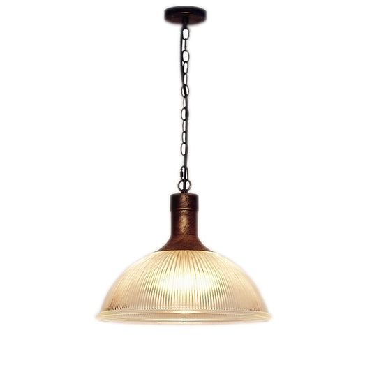 Clear Ribbed Glass Dome Hanging Lighting Factory 1-Light Living Room Pendant Light Kit Bronze Clearhalo 'Ceiling Lights' 'Glass shade' 'Glass' 'Industrial Pendants' 'Industrial' 'Middle Century Pendants' 'Pendant Lights' 'Pendants' 'Tiffany' Lighting' 2017544