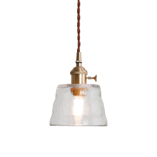 Trapezoid Corridor Hanging Lamp Kit Industrial Clear Glass 1 Light Brass Suspension Pendant Brass Clearhalo 'Ceiling Lights' 'Glass shade' 'Glass' 'Industrial Pendants' 'Industrial' 'Middle Century Pendants' 'Pendant Lights' 'Pendants' 'Tiffany' Lighting' 2017554