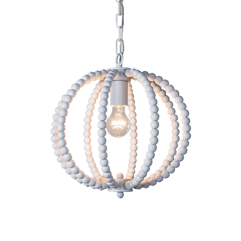 Wood Ceiling Chandelier Beaded Sphere Traditional Pendulum Light with Inner Candelabra Design Clearhalo 'Ceiling Lights' 'Chandeliers' Lighting' options 2017591