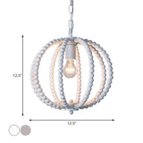 Wood Ceiling Chandelier Beaded Sphere Traditional Pendulum Light with Inner Candelabra Design Clearhalo 'Ceiling Lights' 'Chandeliers' Lighting' options 2017592