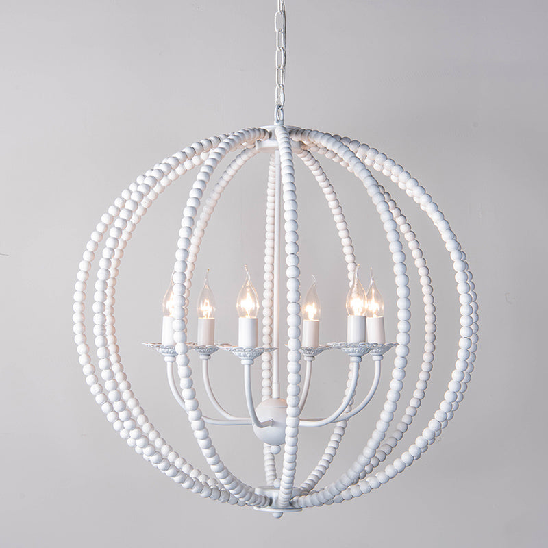 Wood Ceiling Chandelier Beaded Sphere Traditional Pendulum Light with Inner Candelabra Design White Large Clearhalo 'Ceiling Lights' 'Chandeliers' Lighting' options 2017593_fa06c3c6-0f7d-4d88-b6e3-e1515dd8e5d3