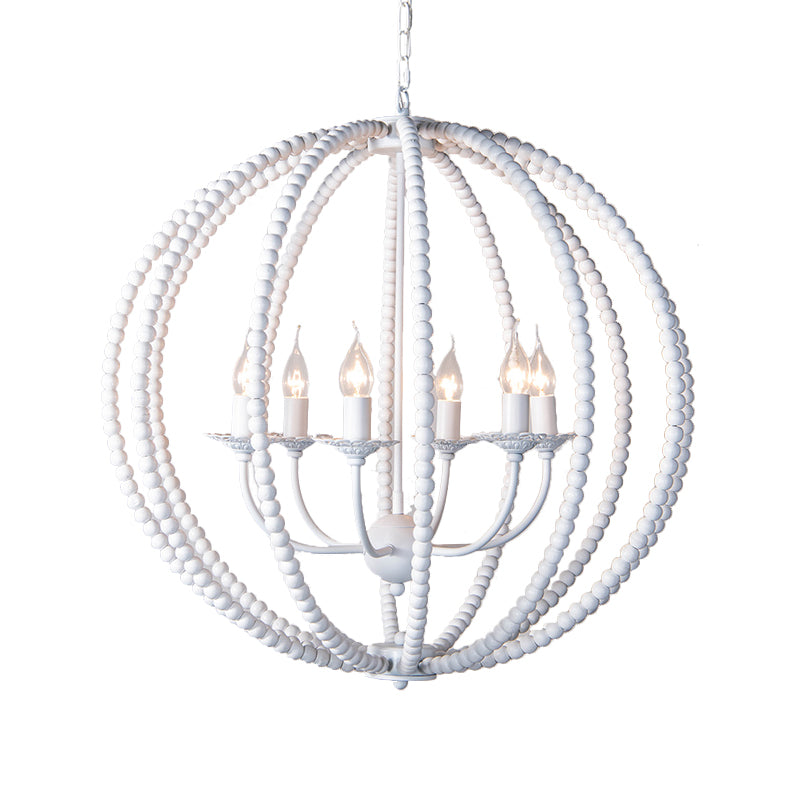 Wood Ceiling Chandelier Beaded Sphere Traditional Pendulum Light with Inner Candelabra Design Clearhalo 'Ceiling Lights' 'Chandeliers' Lighting' options 2017594