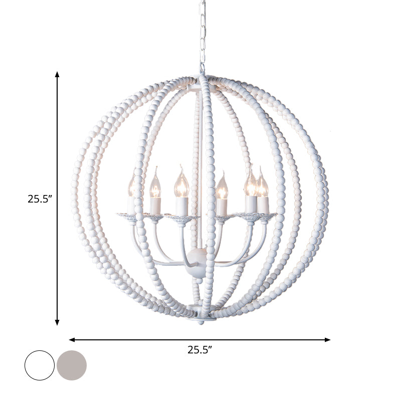 Wood Ceiling Chandelier Beaded Sphere Traditional Pendulum Light with Inner Candelabra Design Clearhalo 'Ceiling Lights' 'Chandeliers' Lighting' options 2017595