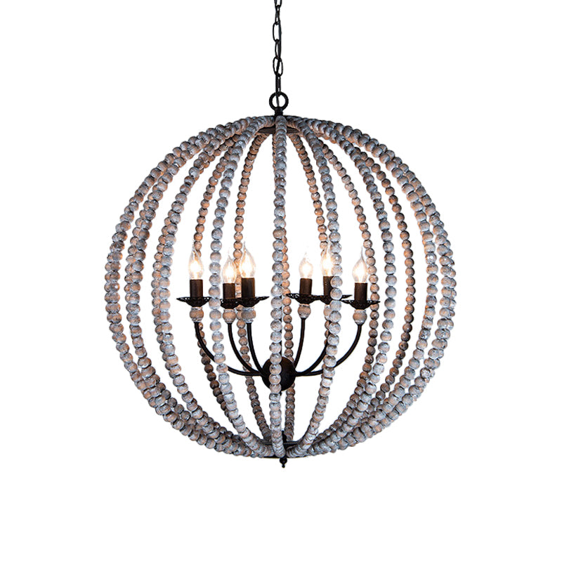 Wood Ceiling Chandelier Beaded Sphere Traditional Pendulum Light with Inner Candelabra Design Clearhalo 'Ceiling Lights' 'Chandeliers' Lighting' options 2017601