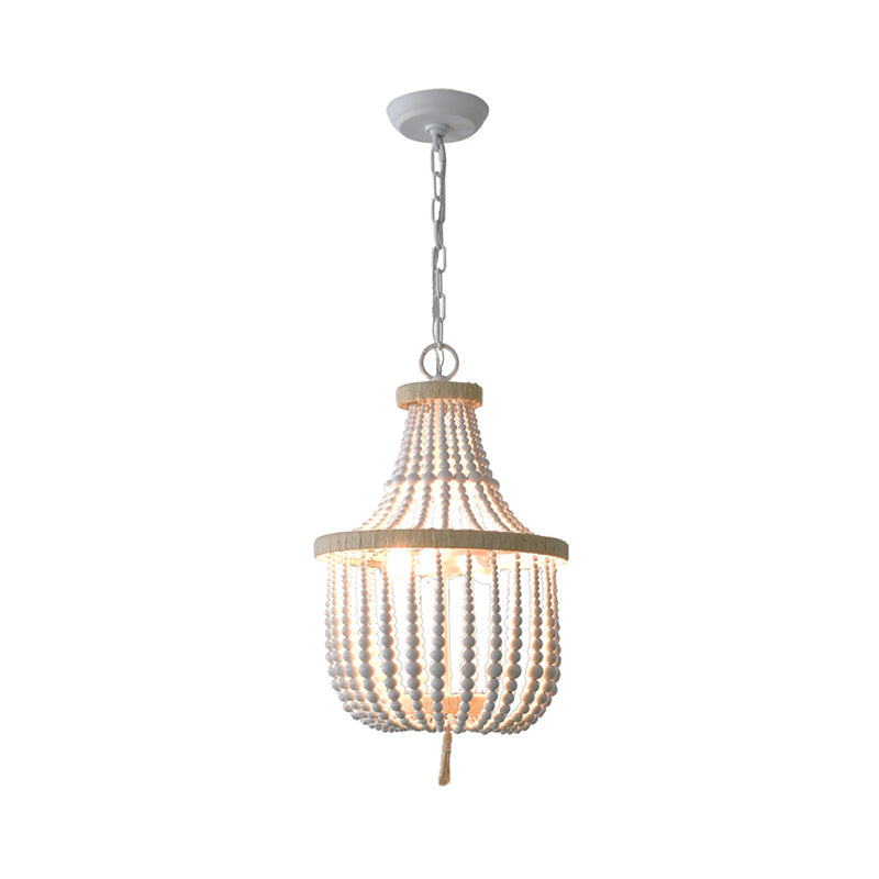 Rural Beaded Basket Chandelier Lamp 2-Head Wood Pendant Light Fixture for Restaurant Clearhalo 'Ceiling Lights' 'Chandeliers' Lighting' options 2017602