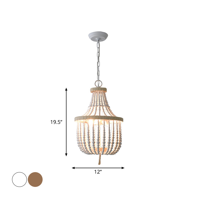 Rural Beaded Basket Chandelier Lamp 2-Head Wood Pendant Light Fixture for Restaurant Clearhalo 'Ceiling Lights' 'Chandeliers' Lighting' options 2017606