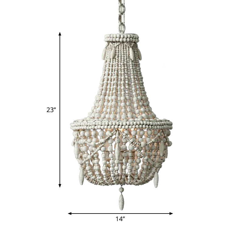 Caged Wood Hanging Chandelier Classic Living Room Suspension Pendant Light in Distressed White Clearhalo 'Ceiling Lights' 'Chandeliers' Lighting' options 2017649