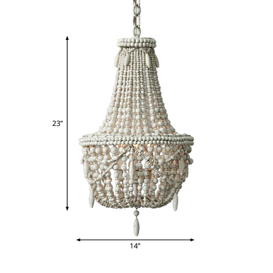 Caged Wood Hanging Chandelier Classic Living Room Suspension Pendant Light in Distressed White Clearhalo 'Ceiling Lights' 'Chandeliers' Lighting' options 2017649