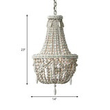 Caged Wood Hanging Chandelier Classic Living Room Suspension Pendant Light in Distressed White Clearhalo 'Ceiling Lights' 'Chandeliers' Lighting' options 2017649