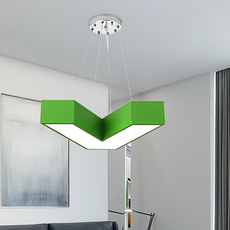 Red/Pink/Yellow/Blue/Green V-Shaped Pendant Chandelier Modern Stylish Acrylic LED Hanging Light for Bedroom, Third Gear/White Light Green Clearhalo 'Ceiling Lights' 'Chandeliers' Lighting' options 201769_3b819635-e62c-4300-a8c1-fd24df1cd3a4