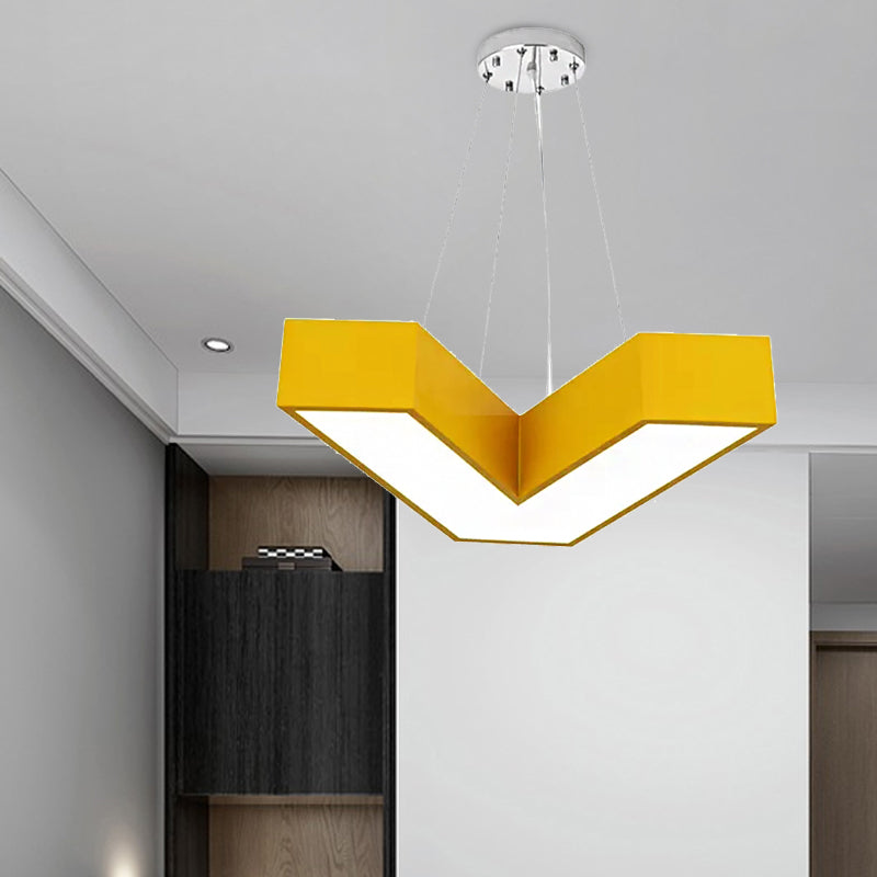 Red/Pink/Yellow/Blue/Green V-Shaped Pendant Chandelier Modern Stylish Acrylic LED Hanging Light for Bedroom, Third Gear/White Light Yellow Clearhalo 'Ceiling Lights' 'Chandeliers' Lighting' options 201772_1dab2748-851a-45c1-8dae-7f0faa3f05b4