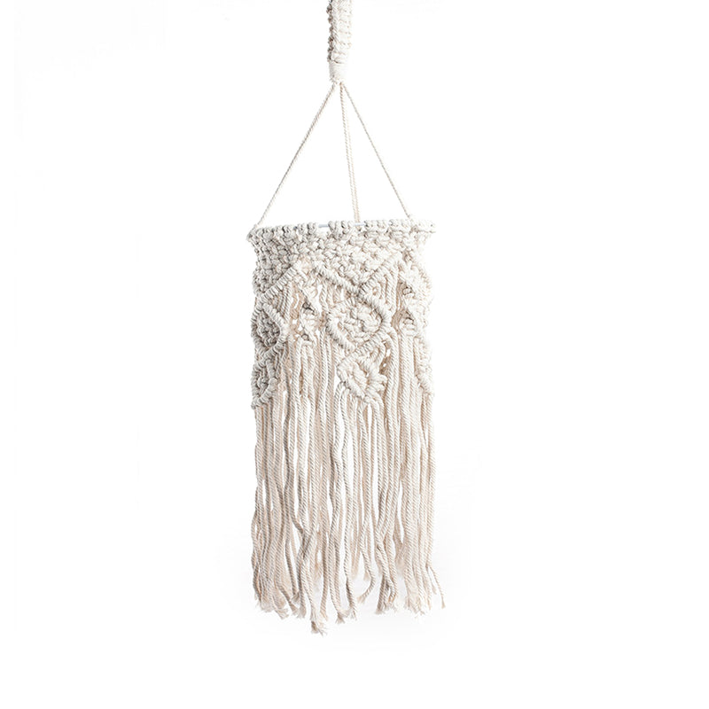 White Woven Fringe Drop Pendant Classic Hemp Rope 1 Bulb Living Room Hanging Ceiling Light Clearhalo 'Ceiling Lights' 'Pendant Lights' 'Pendants' Lighting' 2017732