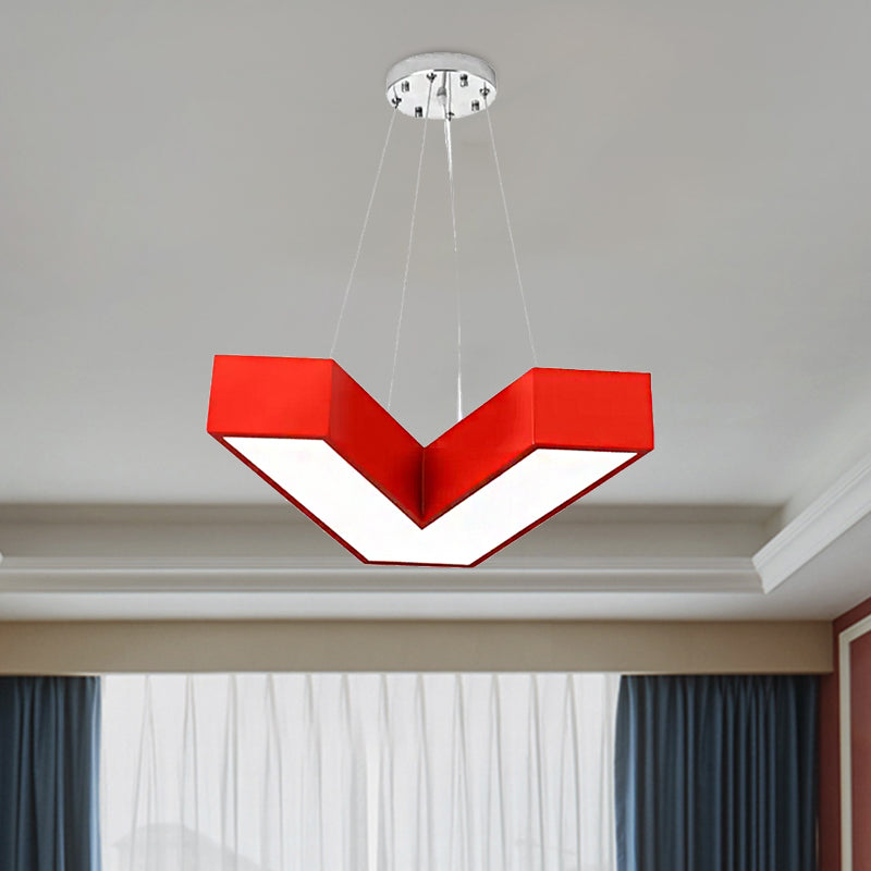 Red/Pink/Yellow/Blue/Green V-Shaped Pendant Chandelier Modern Stylish Acrylic LED Hanging Light for Bedroom, Third Gear/White Light Red Clearhalo 'Ceiling Lights' 'Chandeliers' Lighting' options 201777_0bc88584-13f5-41b6-a360-fb00f5a6ac99
