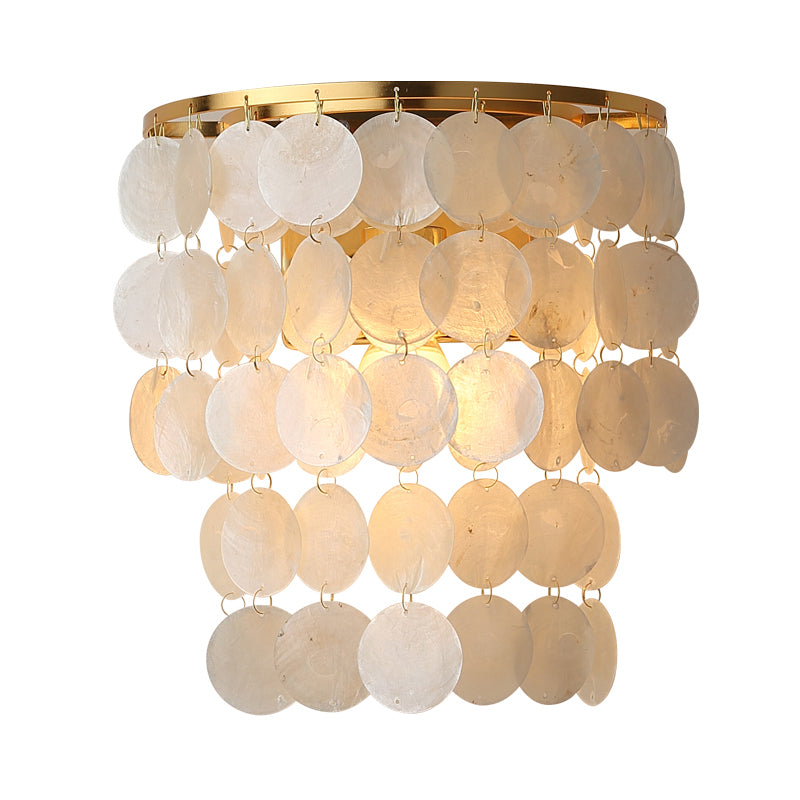 1-Light Wall Lamp Sconce Rural Corridor Wall Light with Tiered Circle Shell Shade Gold Clearhalo 'Wall Lamps & Sconces' 'Wall Lights' Lighting' 2017812