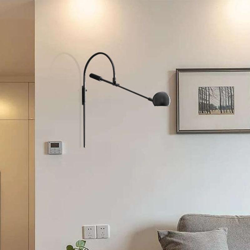 Metal Sphere Wall Lighting Fixture Modern 1 Head Wall Sconce Light with Curved Arm Clearhalo 'Cast Iron' 'Glass' 'Industrial' 'Modern wall lights' 'Modern' 'Tiffany' 'Traditional wall lights' 'Wall Lamps & Sconces' 'Wall Lights' Lighting' 2017832