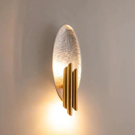 Tube Iron Wall Mount Lighting Modern 2-Light Wall Lamp Sconce with Oval Foil Backplate Gold Clearhalo 'Cast Iron' 'Glass' 'Industrial' 'Modern wall lights' 'Modern' 'Tiffany' 'Traditional wall lights' 'Wall Lamps & Sconces' 'Wall Lights' Lighting' 2017917