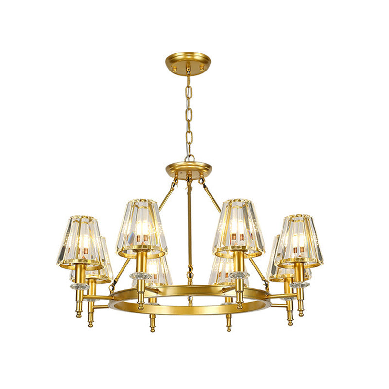 Farmhouse Conic Chandelier Light Fixture Faceted Crystal Pendant Lighting with Hoop 8 Gold Clearhalo 'Ceiling Lights' 'Chandeliers' Lighting' options 2018138_bbaa2909-3077-48f1-acf5-d988414825a8