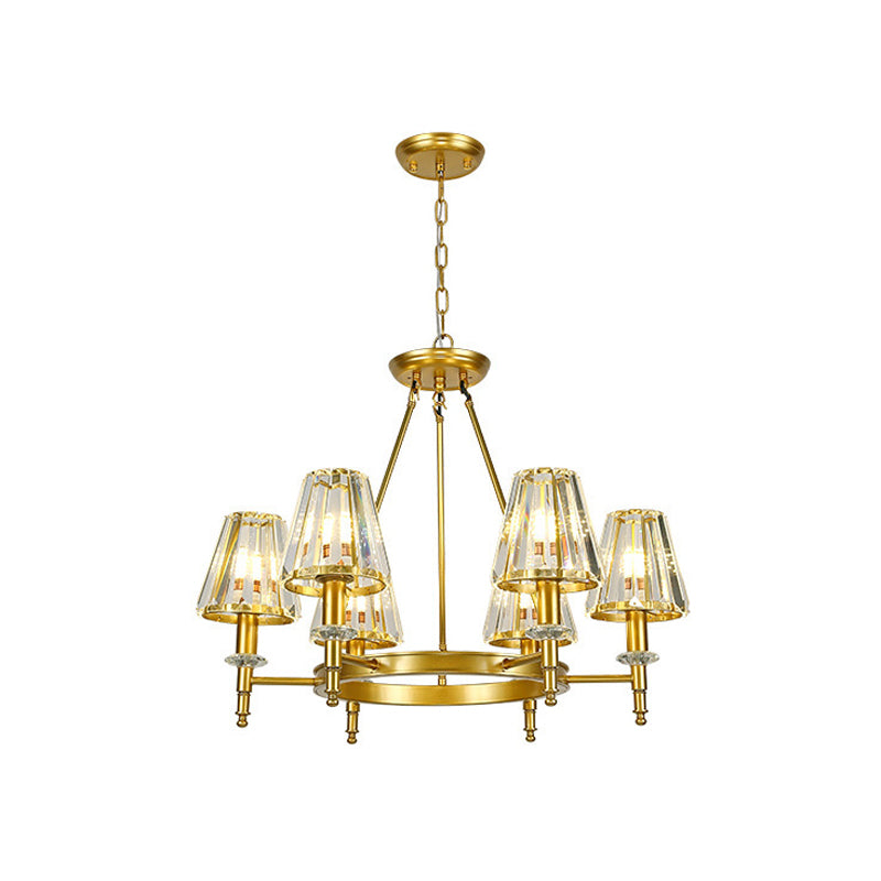 Farmhouse Conic Chandelier Light Fixture Faceted Crystal Pendant Lighting with Hoop 6 Gold Clearhalo 'Ceiling Lights' 'Chandeliers' Lighting' options 2018141_5ed6b37f-4940-4578-8887-5408676f2147