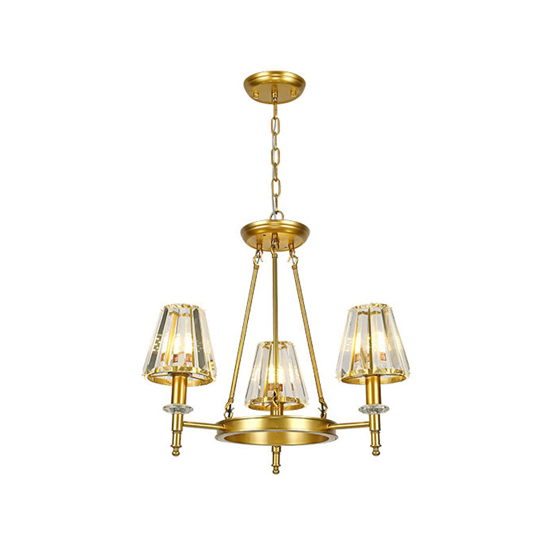 Farmhouse Conic Chandelier Light Fixture Faceted Crystal Pendant Lighting with Hoop 3 Gold Clearhalo 'Ceiling Lights' 'Chandeliers' Lighting' options 2018144_463f00c8-d1e9-4d37-8a0b-b431c3166732