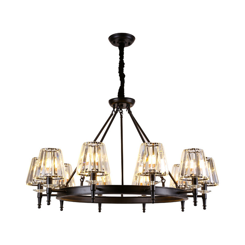 Farmhouse Conic Chandelier Light Fixture Faceted Crystal Pendant Lighting with Hoop 10 Black Clearhalo 'Ceiling Lights' 'Chandeliers' Lighting' options 2018147_7b1d36d5-85ec-4ecc-8e1e-4362ea4328df