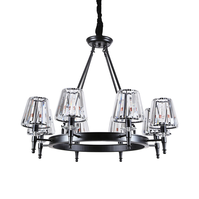 Farmhouse Conic Chandelier Light Fixture Faceted Crystal Pendant Lighting with Hoop 8 Black Clearhalo 'Ceiling Lights' 'Chandeliers' Lighting' options 2018149_61749ec6-73cc-4c1d-8d14-eaf574852239