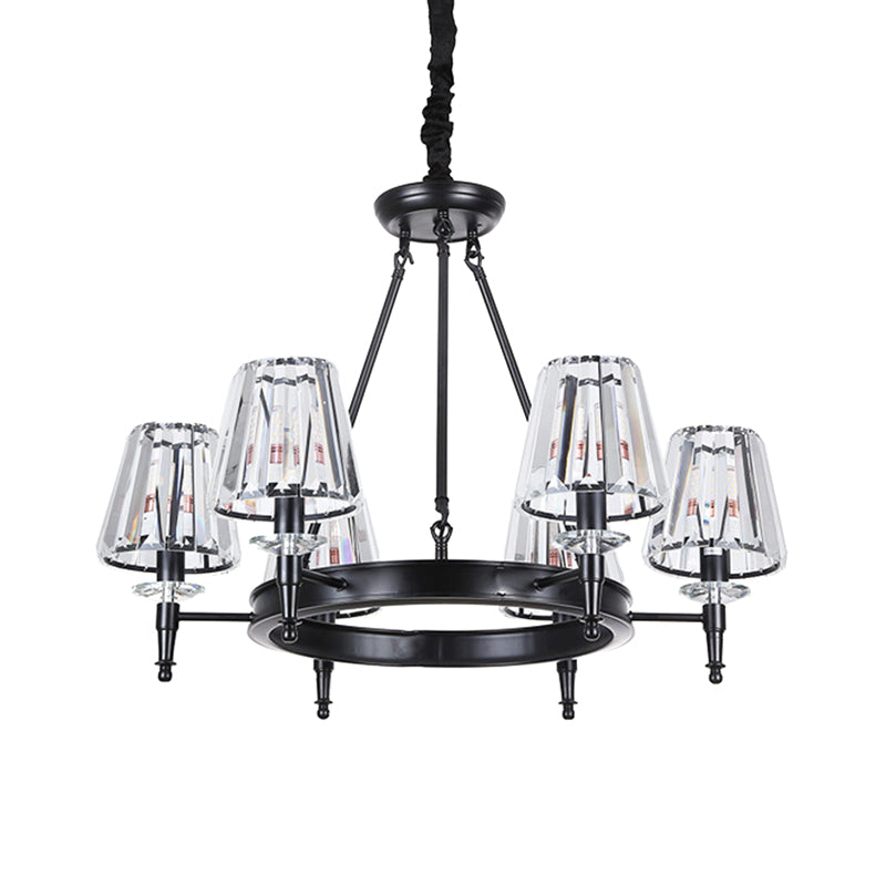 Farmhouse Conic Chandelier Light Fixture Faceted Crystal Pendant Lighting with Hoop 6 Black Clearhalo 'Ceiling Lights' 'Chandeliers' Lighting' options 2018151_46e63c95-44ec-4ff8-8ff6-6313995dc227