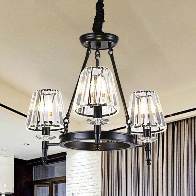 Farmhouse Conic Chandelier Light Fixture Faceted Crystal Pendant Lighting with Hoop Clearhalo 'Ceiling Lights' 'Chandeliers' Lighting' options 2018152