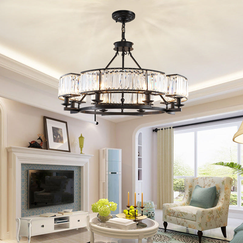 Beveled Crystal Circle Chandelier Lamp Classic Living Room LED Ceiling Suspension Light Clearhalo 'Ceiling Lights' 'Chandeliers' Lighting' options 2018160