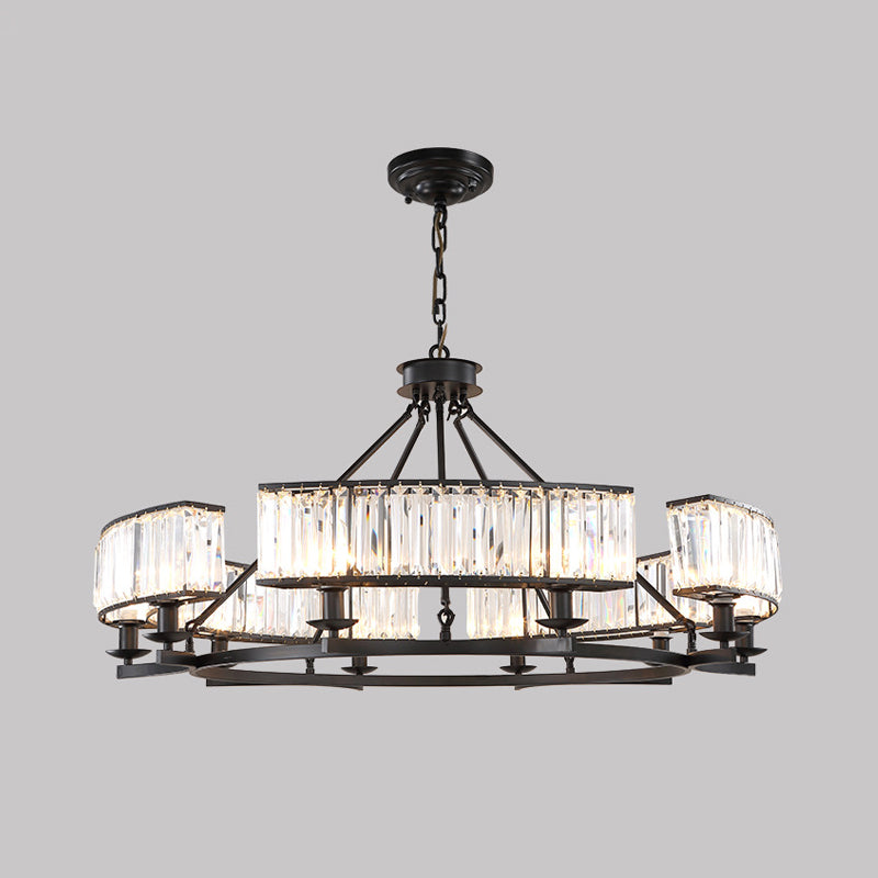 Beveled Crystal Circle Chandelier Lamp Classic Living Room LED Ceiling Suspension Light 10 Black Clearhalo 'Ceiling Lights' 'Chandeliers' Lighting' options 2018166_e15a82f3-ba77-4a4d-bae8-c51c5bf4728f