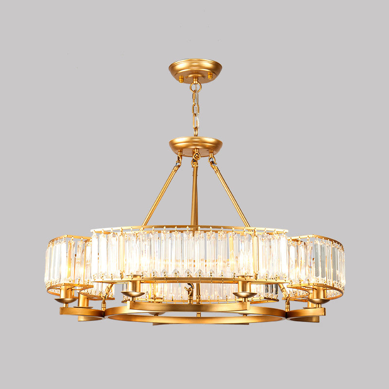 Beveled Crystal Circle Chandelier Lamp Classic Living Room LED Ceiling Suspension Light 8 Brass Clearhalo 'Ceiling Lights' 'Chandeliers' Lighting' options 2018174_a5b47441-cfa9-4e24-9760-ef4db6f606c9