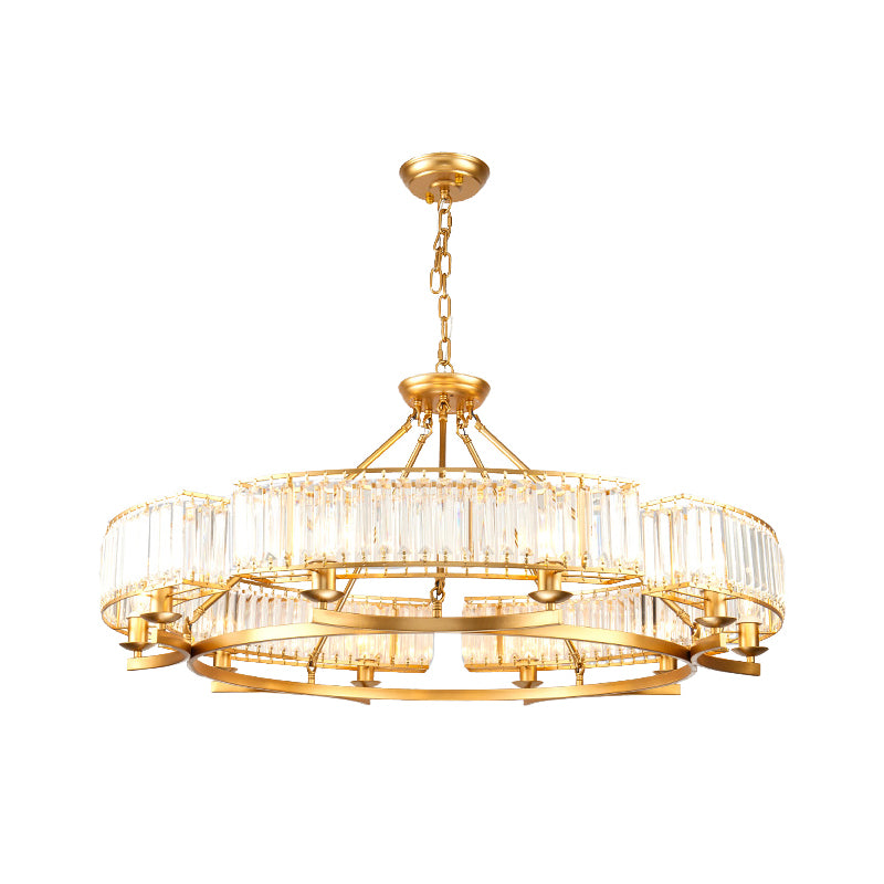 Beveled Crystal Circle Chandelier Lamp Classic Living Room LED Ceiling Suspension Light Clearhalo 'Ceiling Lights' 'Chandeliers' Lighting' options 2018175