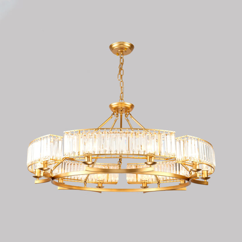 Beveled Crystal Circle Chandelier Lamp Classic Living Room LED Ceiling Suspension Light Clearhalo 'Ceiling Lights' 'Chandeliers' Lighting' options 2018176