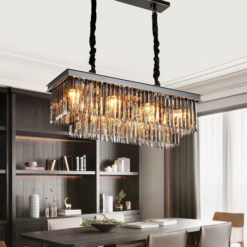 Black Island Lighting Rural Beveled Crystal Tiered Geometry Suspension Pendant Light for Dining Room Clearhalo 'Ceiling Lights' 'Chandeliers' Lighting' options 2018179