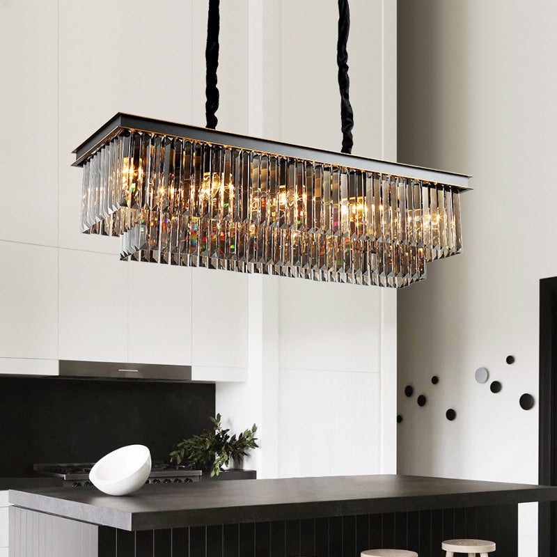 Black Island Lighting Rural Beveled Crystal Tiered Geometry Suspension Pendant Light for Dining Room Clearhalo 'Ceiling Lights' 'Chandeliers' Lighting' options 2018183