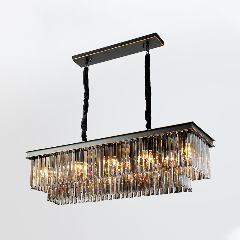 Black Island Lighting Rural Beveled Crystal Tiered Geometry Suspension Pendant Light for Dining Room Clearhalo 'Ceiling Lights' 'Chandeliers' Lighting' options 2018185