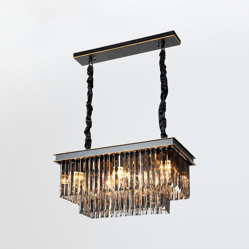 Black Island Lighting Rural Beveled Crystal Tiered Geometry Suspension Pendant Light for Dining Room Black Small Rectangle Clearhalo 'Ceiling Lights' 'Chandeliers' Lighting' options 2018188_321e6942-ba99-4402-841d-2d948ba6f4fc