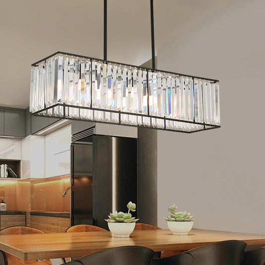 Clear Crystal Island Pendant Light Rectangle 3 Heads Traditional Suspension Lighting for Dining Room Clearhalo 'Ceiling Lights' 'Island Lights' Lighting' 2018206