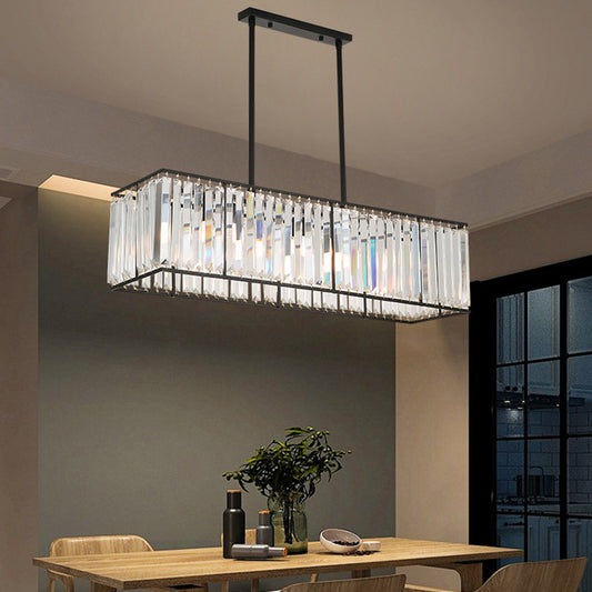 Clear Crystal Island Pendant Light Rectangle 3 Heads Traditional Suspension Lighting for Dining Room Clearhalo 'Ceiling Lights' 'Island Lights' Lighting' 2018207