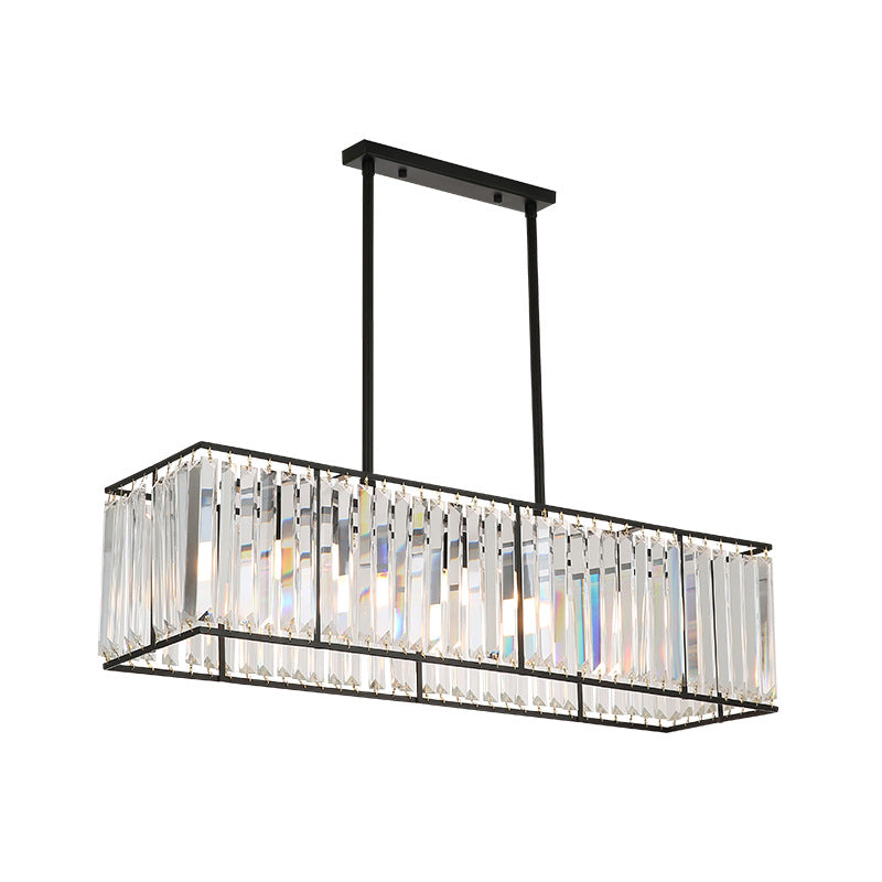 Clear Crystal Island Pendant Light Rectangle 3 Heads Traditional Suspension Lighting for Dining Room Black Clearhalo 'Ceiling Lights' 'Island Lights' Lighting' 2018209