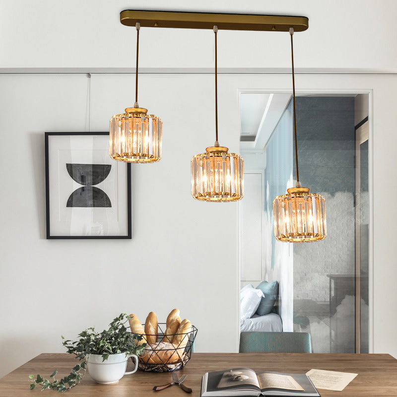 Crystal Geometrical Cluster Pendant Traditional 3-Light Dining Room Ceiling Lamp Clearhalo 'Ceiling Lights' 'Pendant Lights' 'Pendants' Lighting' 2018213