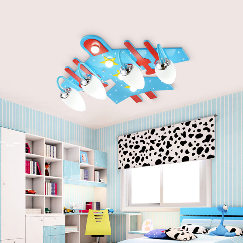 Plane Shape Kindergarten Ceiling Mount Light Wooden Cartoon LED Ceiling Fixture in Blue Blue Clearhalo 'Ceiling Lights' 'Close To Ceiling Lights' 'Close to ceiling' 'Glass shade' 'Glass' Lighting' 201823