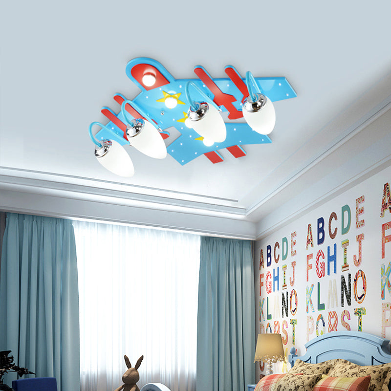 Plane Shape Kindergarten Ceiling Mount Light Wooden Cartoon LED Ceiling Fixture in Blue Clearhalo 'Ceiling Lights' 'Close To Ceiling Lights' 'Close to ceiling' 'Glass shade' 'Glass' Lighting' 201824