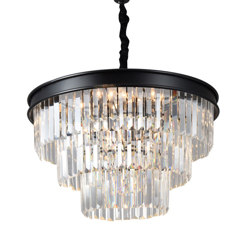 12 Heads Tiered Round Pendulum Light Country Black Finish Faceted Crystal Chandelier Lighting Clearhalo 'Ceiling Lights' 'Chandeliers' Lighting' options 2018246